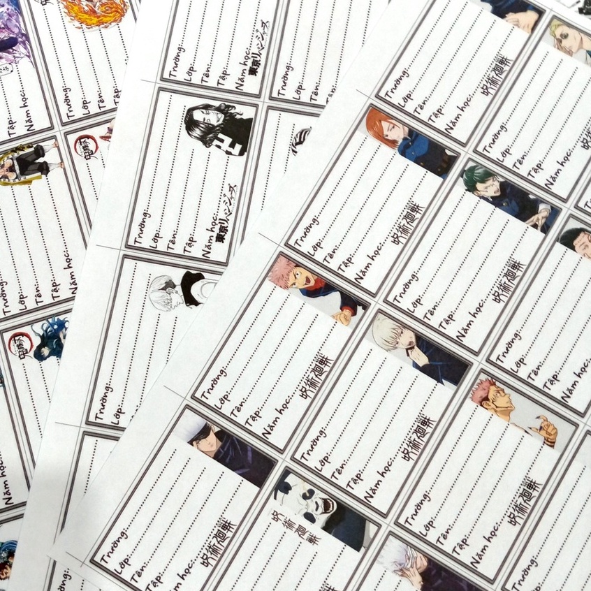 Bộ 16 Nhãn Vở Anime Nhiều Mẫu - Nhãn vở Jujutsu Kaisen Kimetsu no Yaiba Tokyo Revengers One Piece SpyXFamily