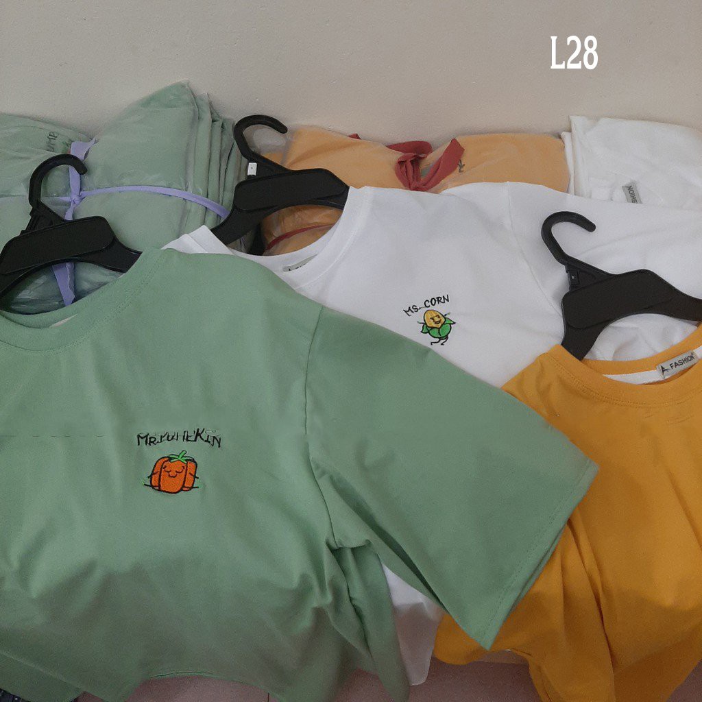 Áo thun 𝑭𝒓𝒆𝒆𝒔𝒉𝒊𝒑 Áo nữ tay lỡ freesize - phông form rộng dáng Unisex L28, mặc lớp, nhóm, cặp, lớp thêu hình rau củ.