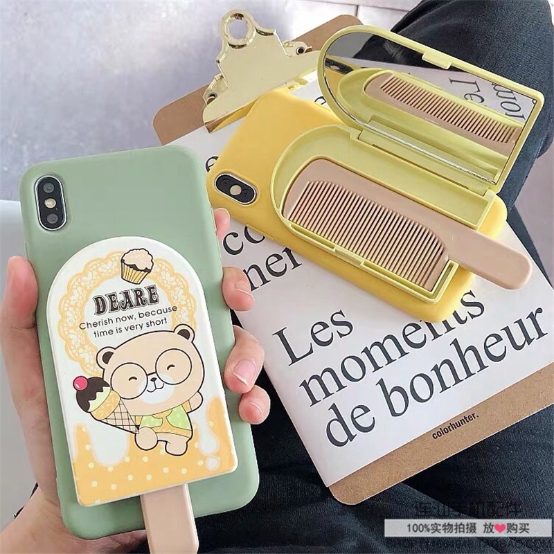 Ốp Điện Thoại Họa Tiết Hoạt Hình Kèm Gương Soi Cho iphone7 8 x xs xr xs max 11 12 13 pro max