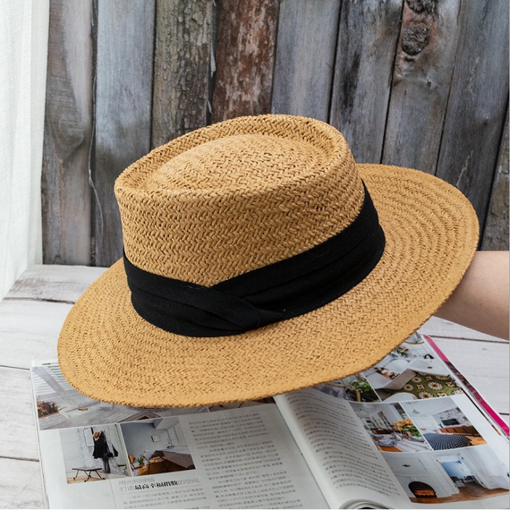 Mũ rơm vành rộng có dây màu trắng thời trang nữ tính mùa hè