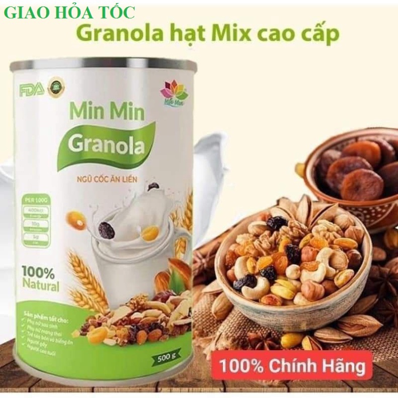 Granola siêu Hạt &amp; Quả MinMin Loại 500g, Ngũ cốc giảm cân mic hạt óc chó, hạnh nhân Windy.com