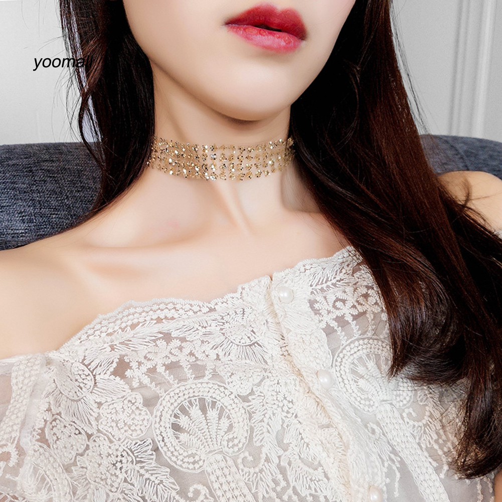 Vòng cổ choker đính cườm lấp lánh hợp thời trang