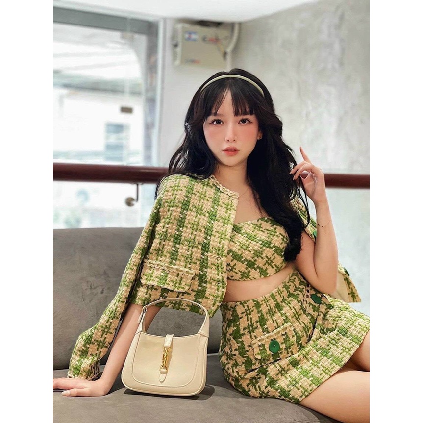 Set dạ tweed xanh (ẢNH CẬN CHẤT Ở CUỐI)