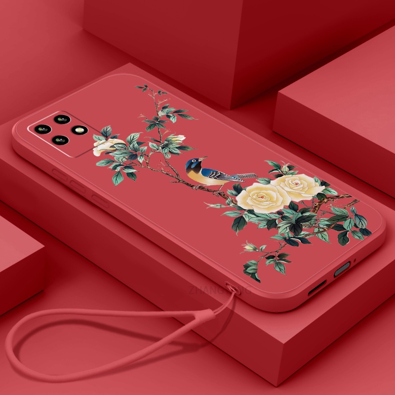 Ốp Điện Thoại TPU Mềm Họa Tiết Hoa Và Chim Có Dây Đeo Cho Realme 8i 7 7 Pro