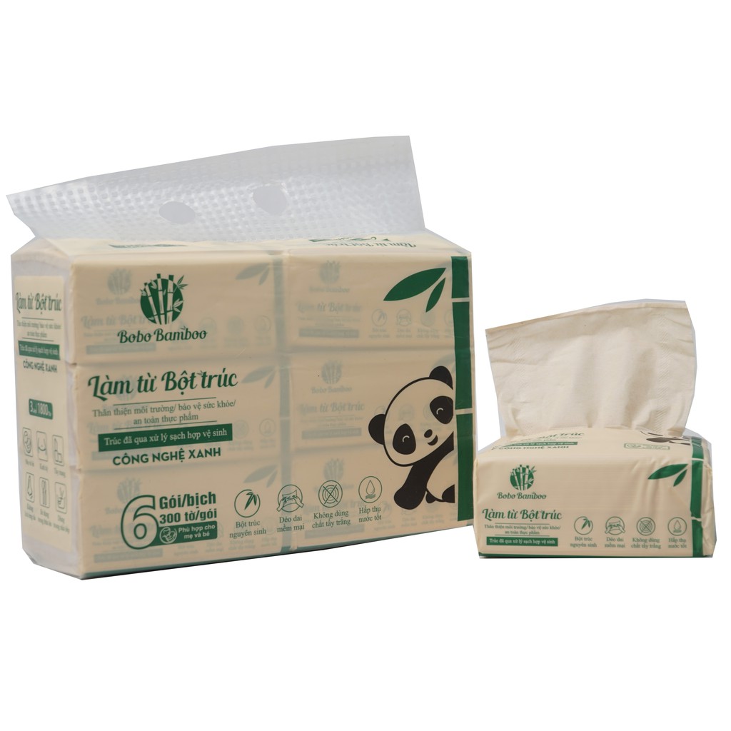 25 gói giấy ăn làm từ bột trúc siêu dai Bobo Bamboo