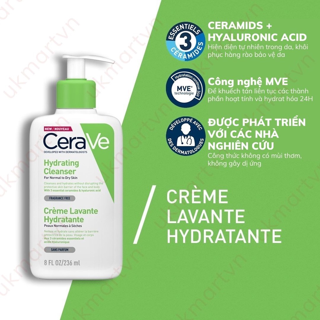Sữa Rửa Mặt Cerave Hydrating Facial Cleanser Cho Da Khô Hydrating Face Wash