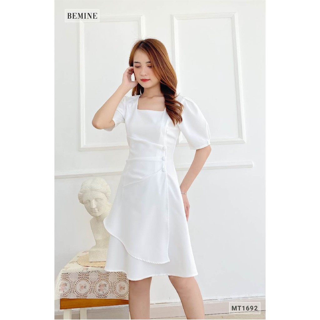 [Mã WABRWA15 giảm 15% đơn 300K] Đầm xếp ly 3 cúc vạt tùng BEMINE MT1692TRANG | BigBuy360 - bigbuy360.vn