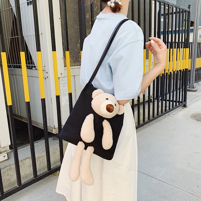 Túi tote vải kèm gấu bông cực yêu P081