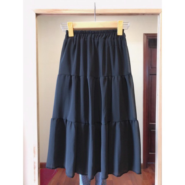 Chân Váy Dài Hai lớp Siêu Xinh Màu Đen - Chân váy chữ A xòe 3 tầng - Đầm Ngắn Nữ Chất Voan Kèm Lót 2 Màu