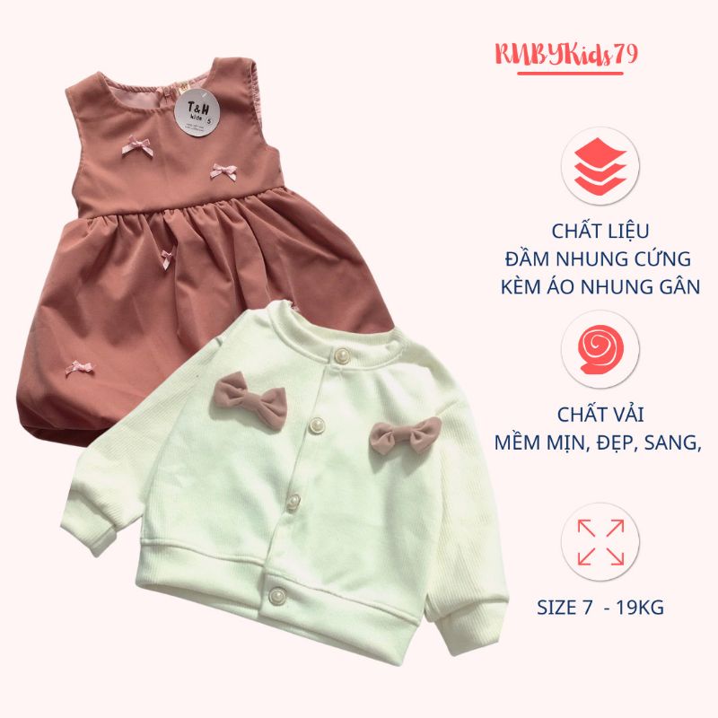 Đầm nhung cho bé gái kèm áo khoác nhung gân tăm dày dặn từ 6-19kg- rubykids79