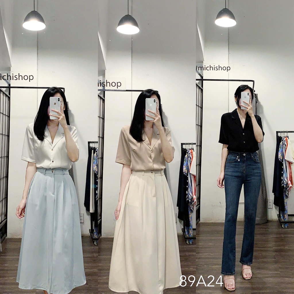 Áo sơ mi ngắn tay cổ vest - 89A24