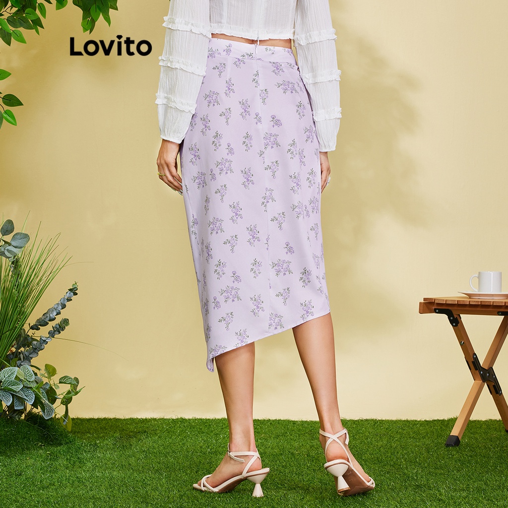 (Lovito Exclusive) FREE NATURE Chân Váy Xếp Ly In Hình Cây Cối Thời Trang L28EE002 (Tím nhạt)