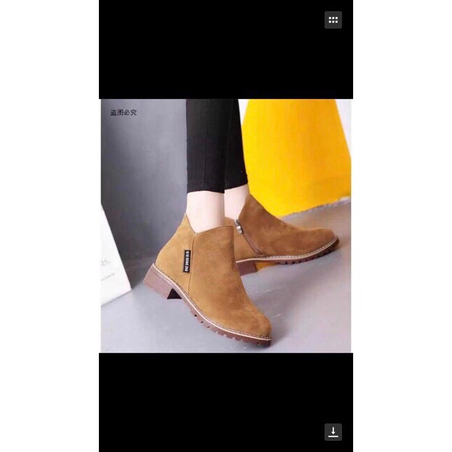 Giày bốt nữ cao cổ da lộn đế vàng mới có 2 màu đen nâu, phong cách boot nữ hàn quốc trẻ trung, boots nữ hot 2020