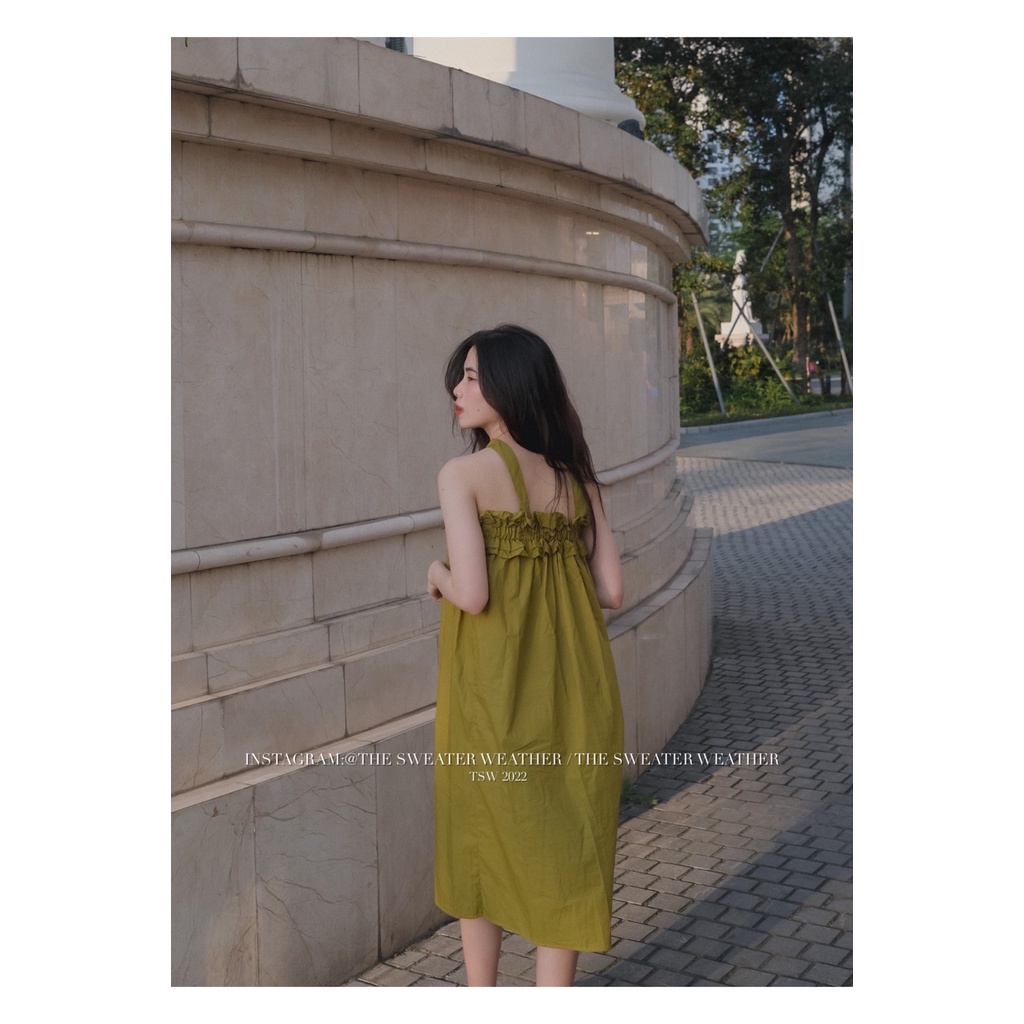 (Ảnh thật) Váy maxi chất thô bo chun kèm dây cổ the.sweaterweather TSW