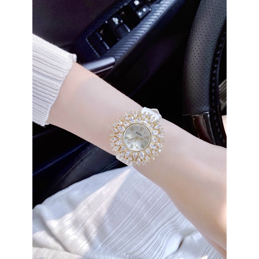 Đồng hồ nữ dây da, đồng hồ đeo tay nữ GULENA chính hãng cao cấp, đính đá cao cấp chuẩn kim cương nhân tạo siêu sang