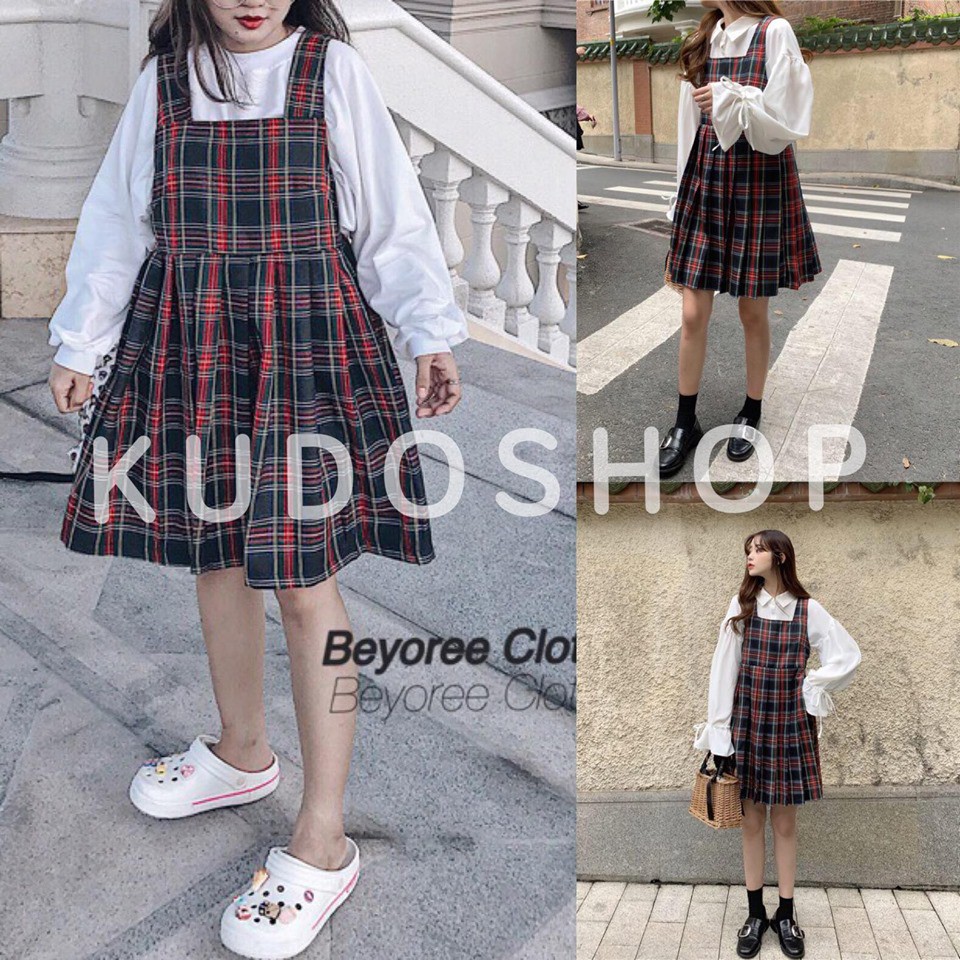 VÁY BABYDOLL KẺ CARO STYLE HÀN QUỐC / VÁY YẾM KẺ ULZZANG TEEN