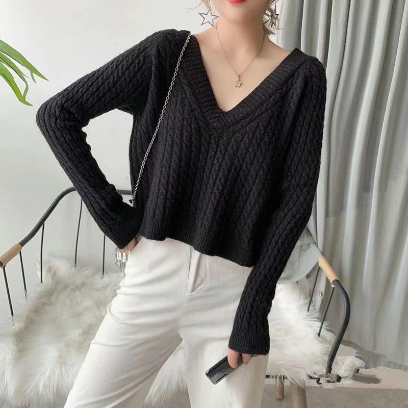 Áo Len Tay Dài Cổ Chữ v Phong Cách Retro Thời Trang Cho Nữ