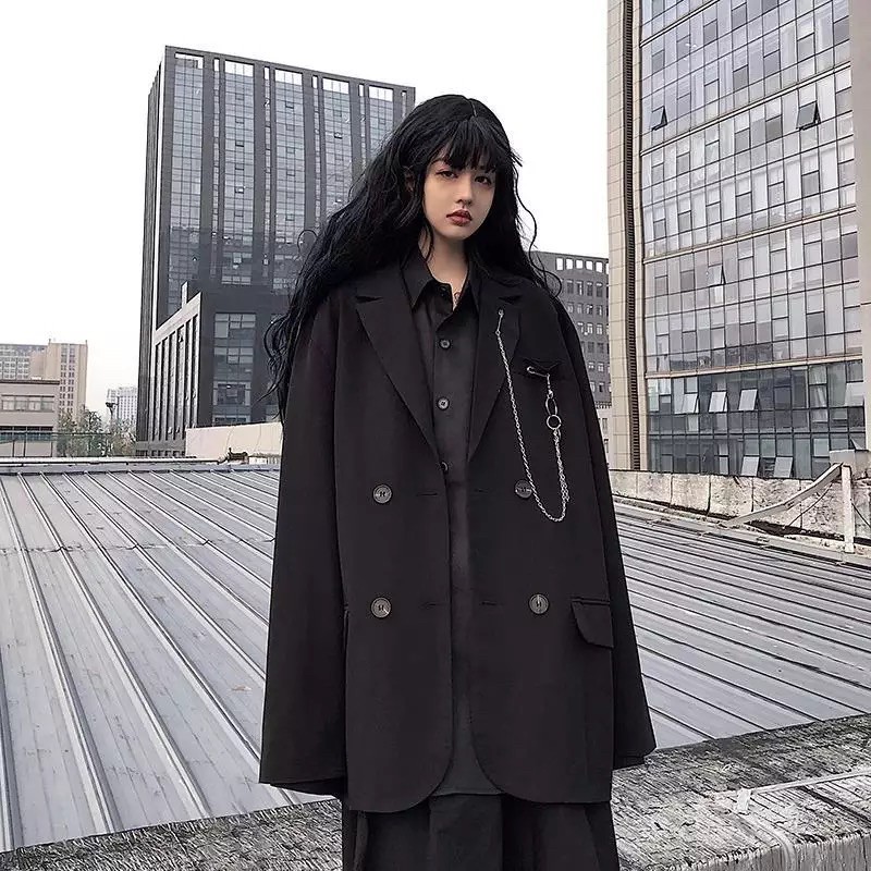 ÁO KHOÁC BLAZER T-A-N Áo Vest AV02 dáng suông from rộng màu đen kèm phụ kiện