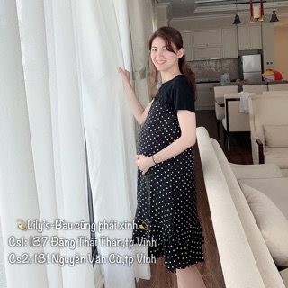 VÁY BẦU THỜI TRANG dáng suông chấm bi công sở chất lụa hàn