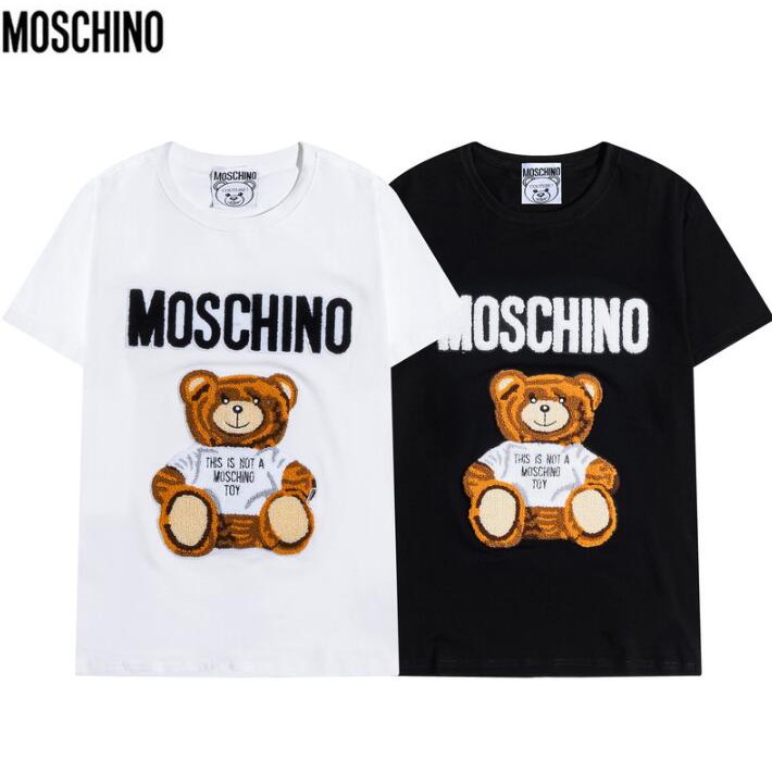 Áo Thun Chất Liệu Vải Cotton Tay Ngắn Có Thêu Hoạ Tiết Moschino