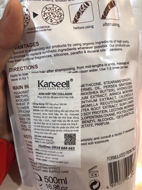 KARSEELL- Dầu Hấp Ủ Tóc Dưỡng Ẩm Phục Hồi Siêu Mềm Mượt Hương Nước Hoa Collagen Karseell 500ml + tặng mũ chụp xinh xắn | BigBuy360 - bigbuy360.vn
