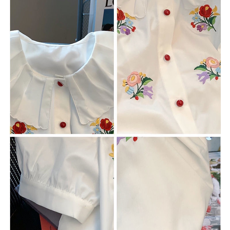 Set 6 Áo Sơ Mi Trắng Tay Phồng Cổ Búp Bê Thêu Họa Tiết Phong Cách Pháp Thời Trang Mùa Hè Dành Cho Nữ 2022