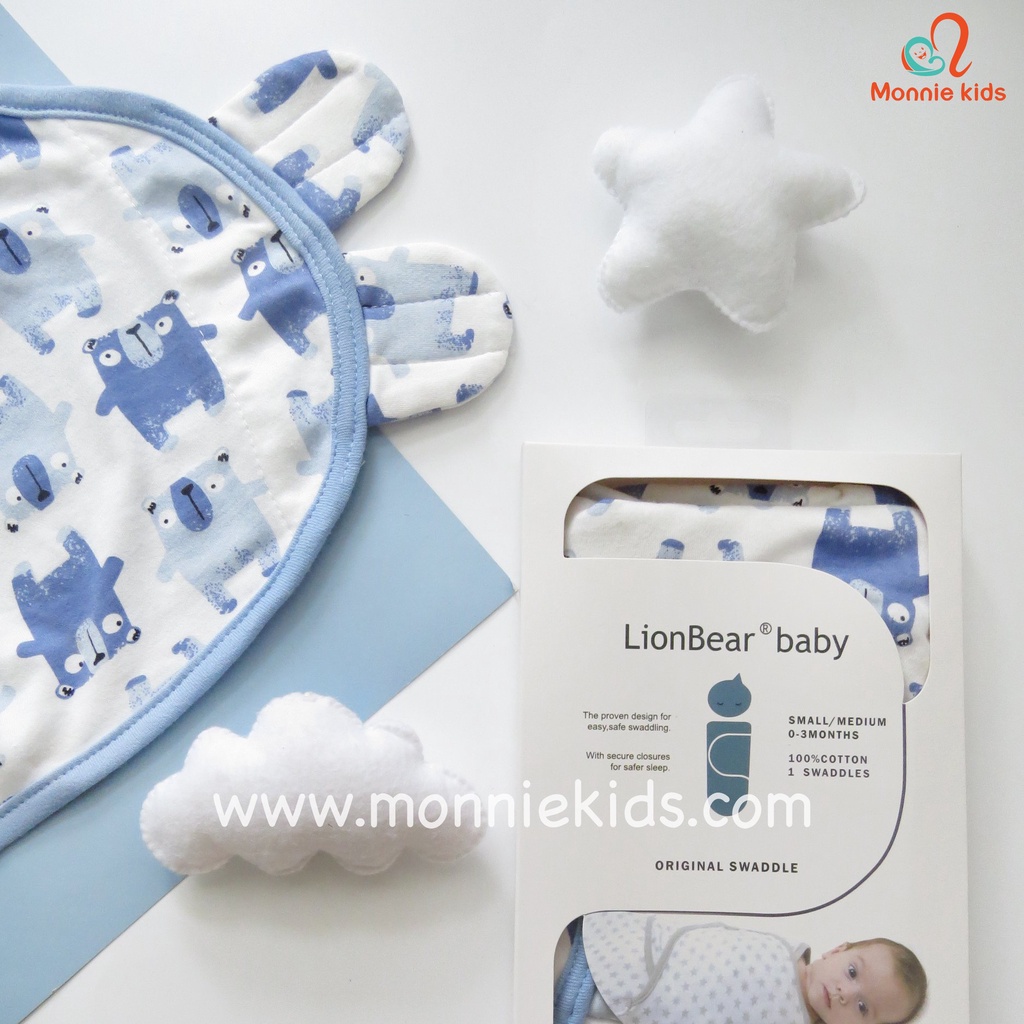 Ủ kén cotton cho bé sơ sinh LION BEAR, chăn ủ em bé chống giật mình - Monnie Kids