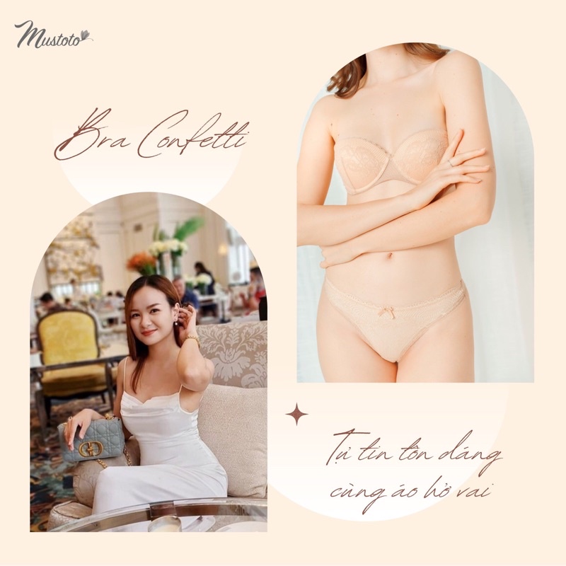 [ÁO THÁO DÂY] Áo Lót Ren Mút Mỏng 1cm Cúp Ngang Bra Confetti (Mustoto MA25) | BigBuy360 - bigbuy360.vn