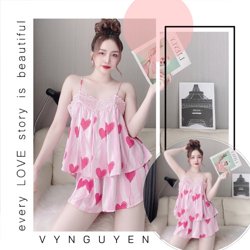 Bộ hai dây nhúng ngực phối ren Vy Nguyen Homewear