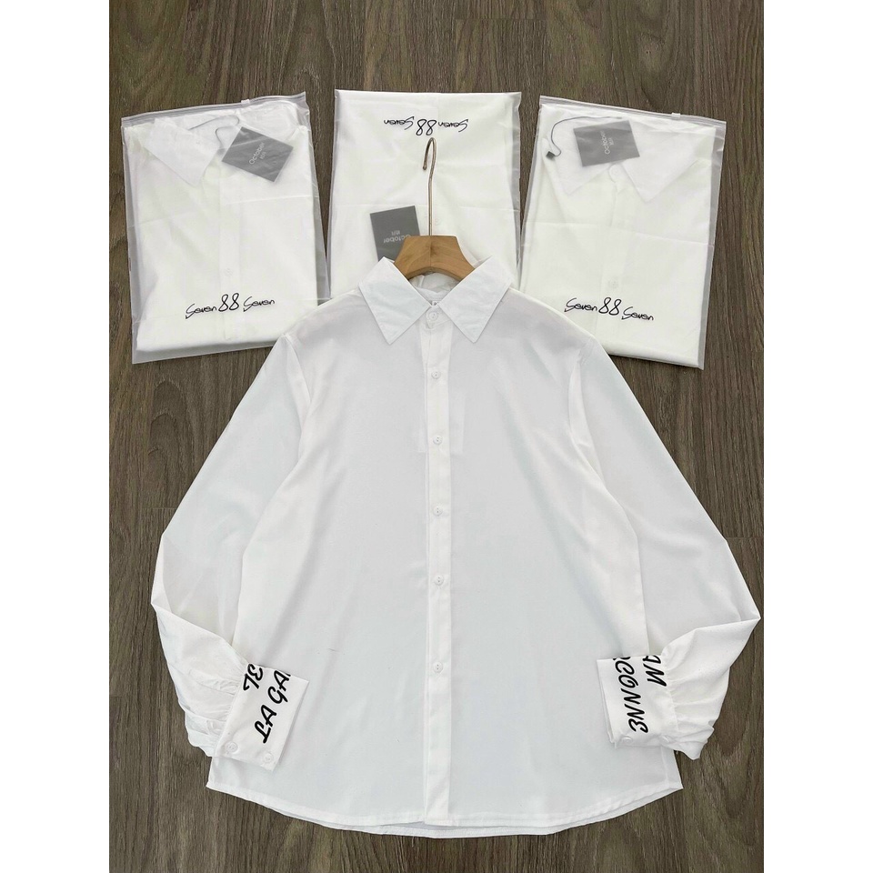 Áo sơ mi nữ tay in chữ hot trend - hàng loại đẹp