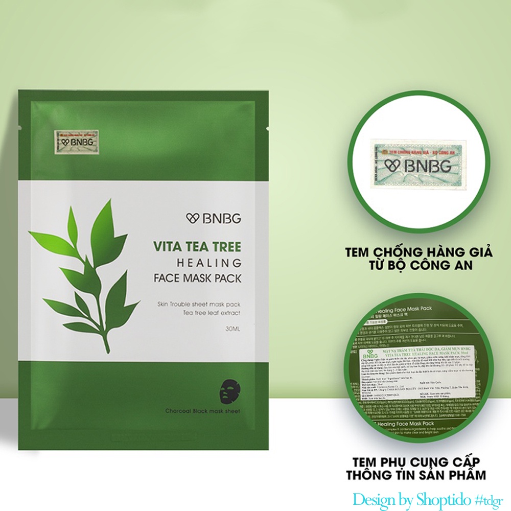 Combo 10 Mặt nạ tràm trà BNBG thải độc da, giảm mụn Vita Teatree Healing Face Mask Pack 30ml NPP Shoptido