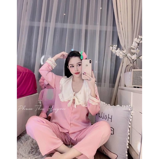 Pijama Lụa Satin Tiểu Thư Cổ Bèo Tay Dài