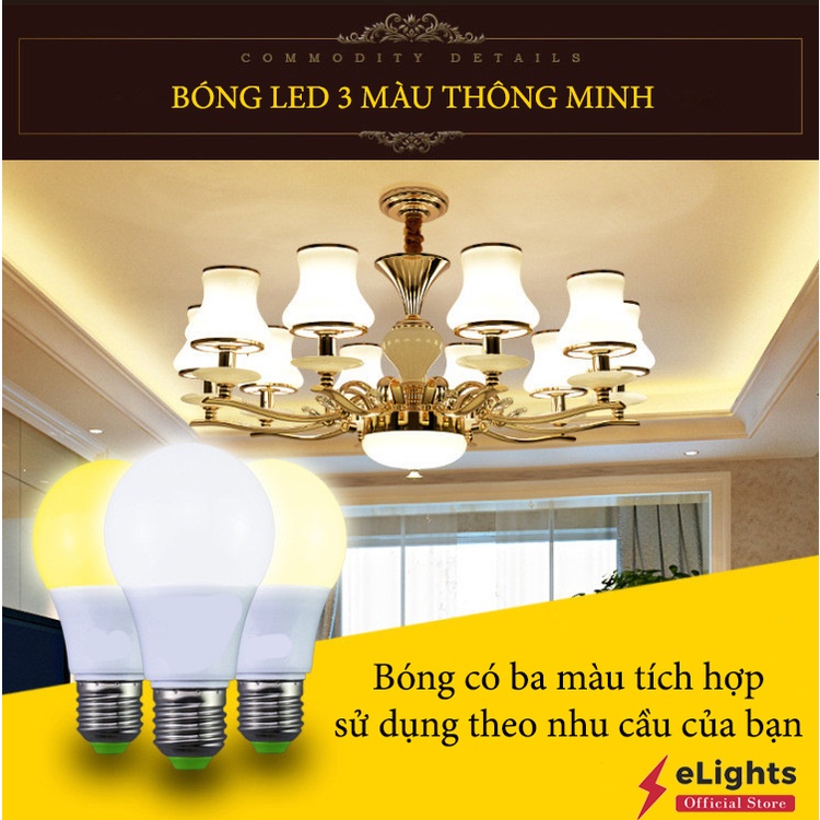 Bóng Đèn Led Tròn 5W E27 Đổi 3 Màu Trang Trí Nội Thất/Gương/Ngoài Trời Chống Nước Hàng Chính Hãng eLights