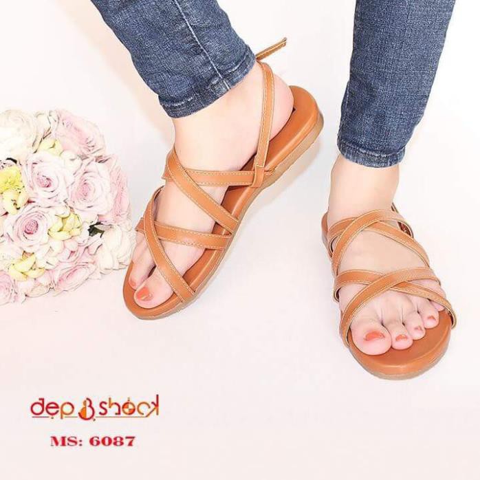 Sandal quai chéo big size thời trang đế bệt MS 6038