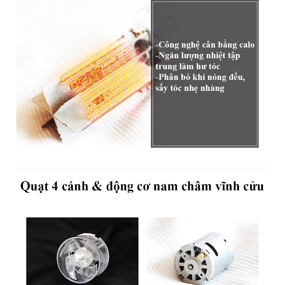 Máy sấy tóc Flyco FH6232, 2 Chiều Nóng Lạnh, Công suất 2000W lớn dùng cho salon tóc, Hộ gia đình