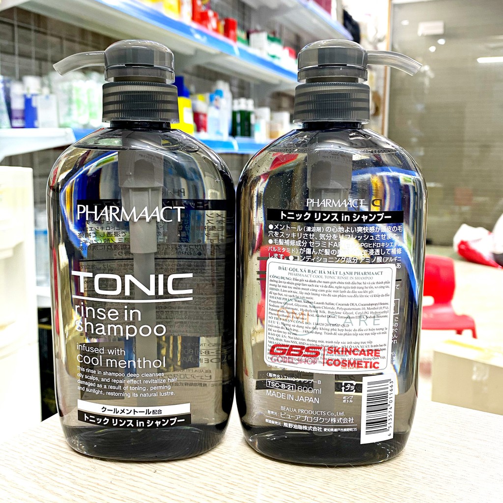 ( CHÍNH HÃNG , TEM PHỤ ) Dầu Gội Xả Bạc Hà Pharmaact Cool Tonic Menthol dành cho nam 600ml Nhật Bản