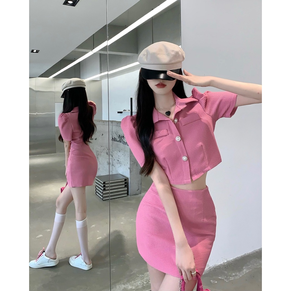 Set váy nữ sang chảnh croptop Hàn Quốc tiểu thư mùa hè SVN008