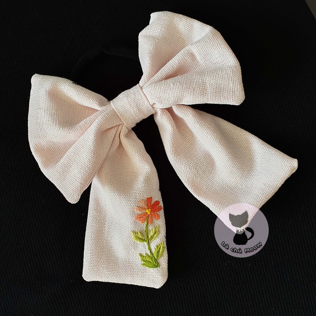 Nơ Cột Tóc Thêu Tay Tông Màu Lộn Xộn