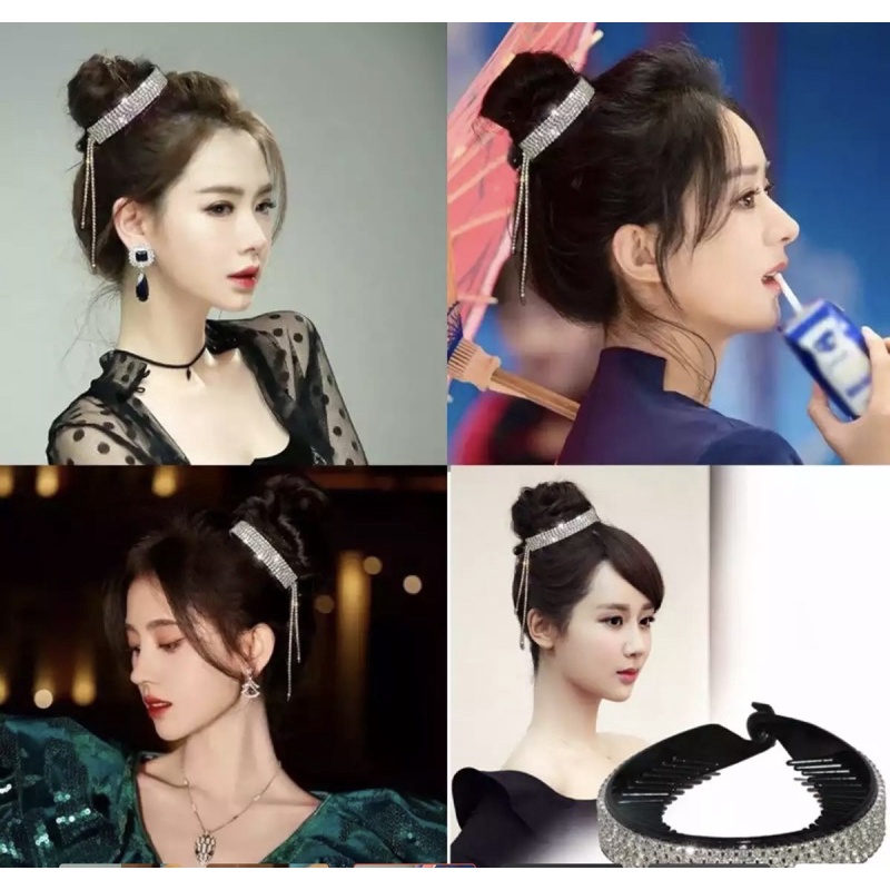 Cặp Tóc Quặp Tròn Đính Đá Sáng Lấp Lánh Phong Cách Thời Trang Hàn Quốc Sang Chảnh