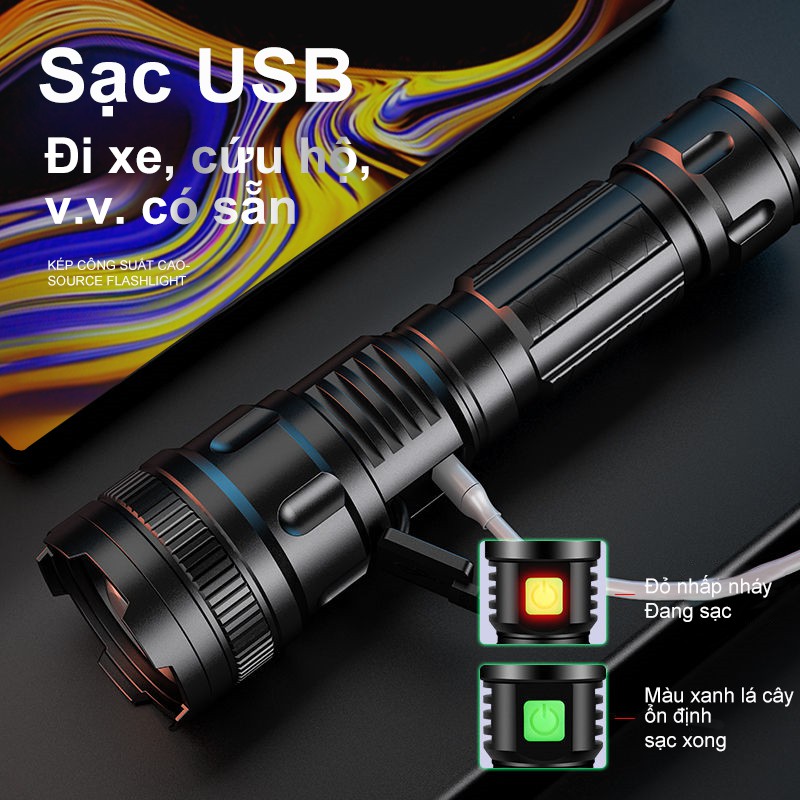 Đèn pin LED 4000 lumens 3 chế độ sáng sạc USB phù hợp cho cắm trại/đi bộ/đi bộ/đi bộ/đạp xe