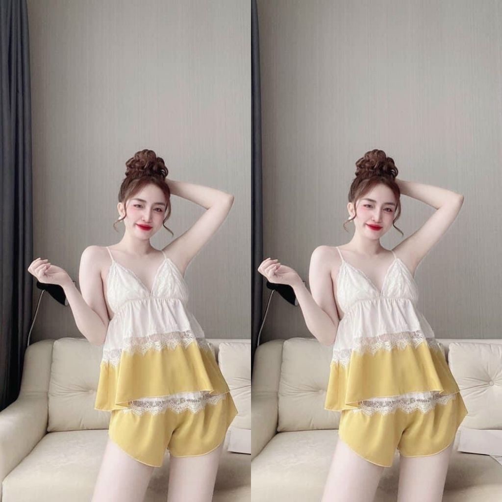 Đồ Ngủ Sexy, Đồ Ngủ Nữ Lụa Satin Cao Cấp Mềm mại xinh xắn &lt;60KG