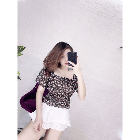 Áo voan nhún hoa mùa hè tay ngắn dễ thương TTSA0028