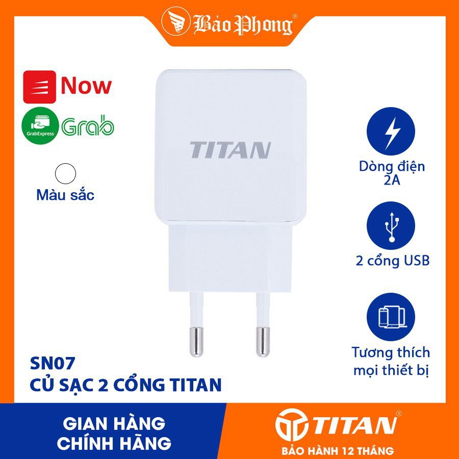 Củ Sạc 2 Cổng USB 2A TITAN SN07 Sạc đa năng cho iPhone iPad samsung cốc IP 5 6 7 8 11 12 x xs max pro chính hãng giá rẻ