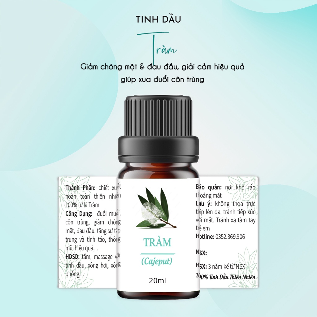 Tinh dầu Tràm nguyên chất 20ml, giữ ấm cho bé, đuổi muỗi, côn trùng.