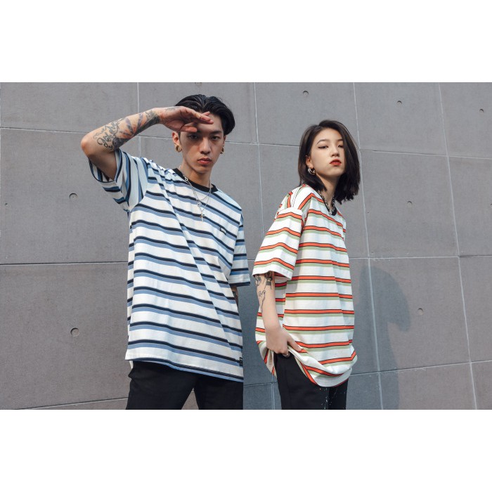 Áo thun nam nữ unisex đẹp form rộng kiểu họa tiết kẻ sọc, áo phông nam nữ RevoltClothes T519