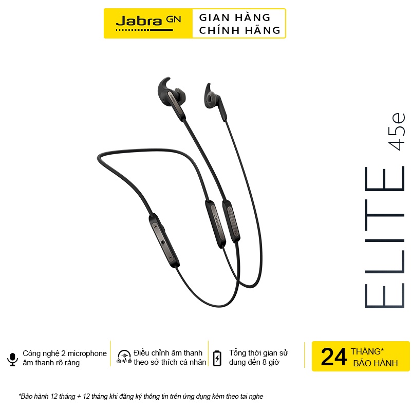 Tai Nghe Không Dây, Bluetooth Nhét Tai Thể Thao Jabra Elite 45E - Hàng Chính Hãng