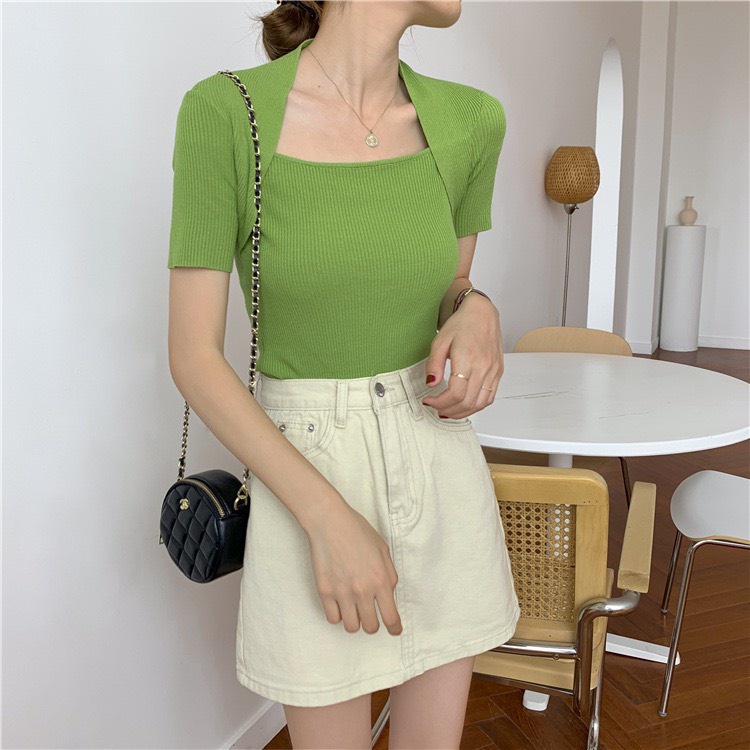 [HOTTREND] Áo Len Mỏng Cổ Vuông Đơn Giản Đi học Đi Chơi Dễ Mặc Dễ Phối_Ôm Dáng Cực Quyến Rũ