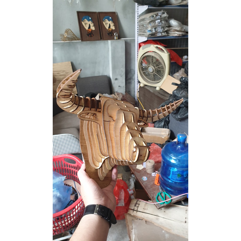 Đầu trâu 3D mô hình - Đầu trâu gỗ trang trí nhà cửa siêu đẹp | BigBuy360 - bigbuy360.vn