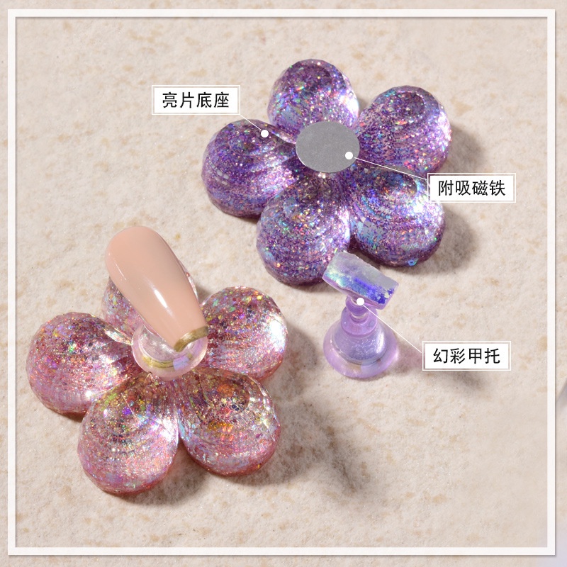 Đế gắn móng giả tập vẽ nail, đế nam châm gắn móng mẫu chuyên dụng, thiết kế hình bông hoa