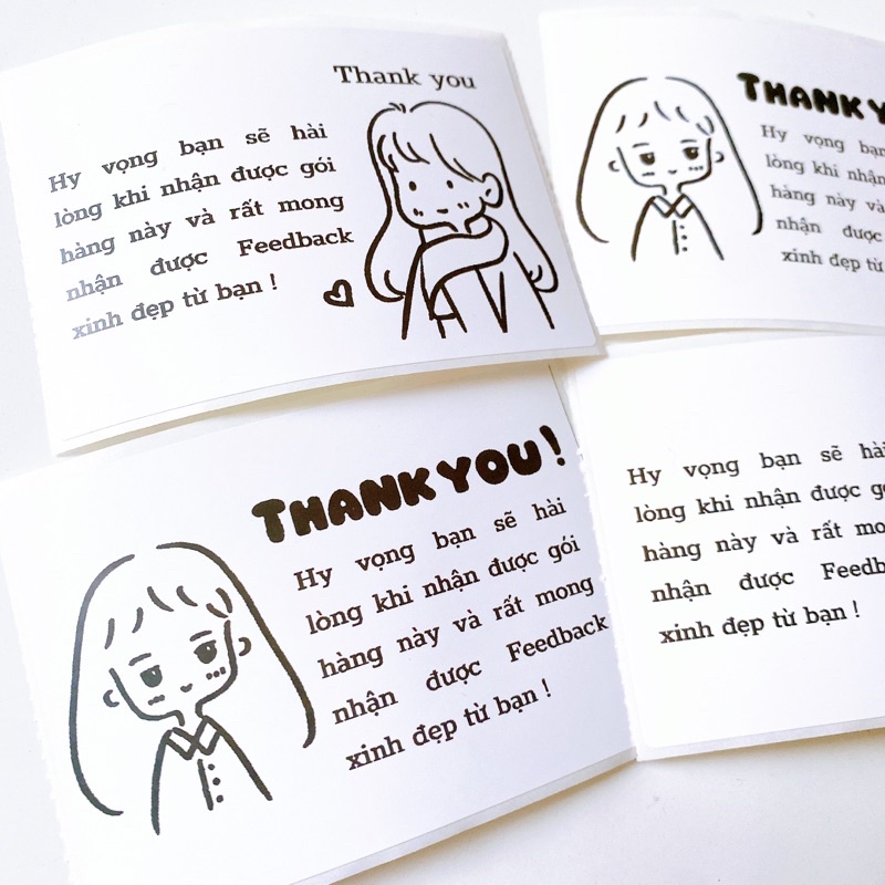 Set 20 tem dán cô gái thank you gói hàng 7x10cm